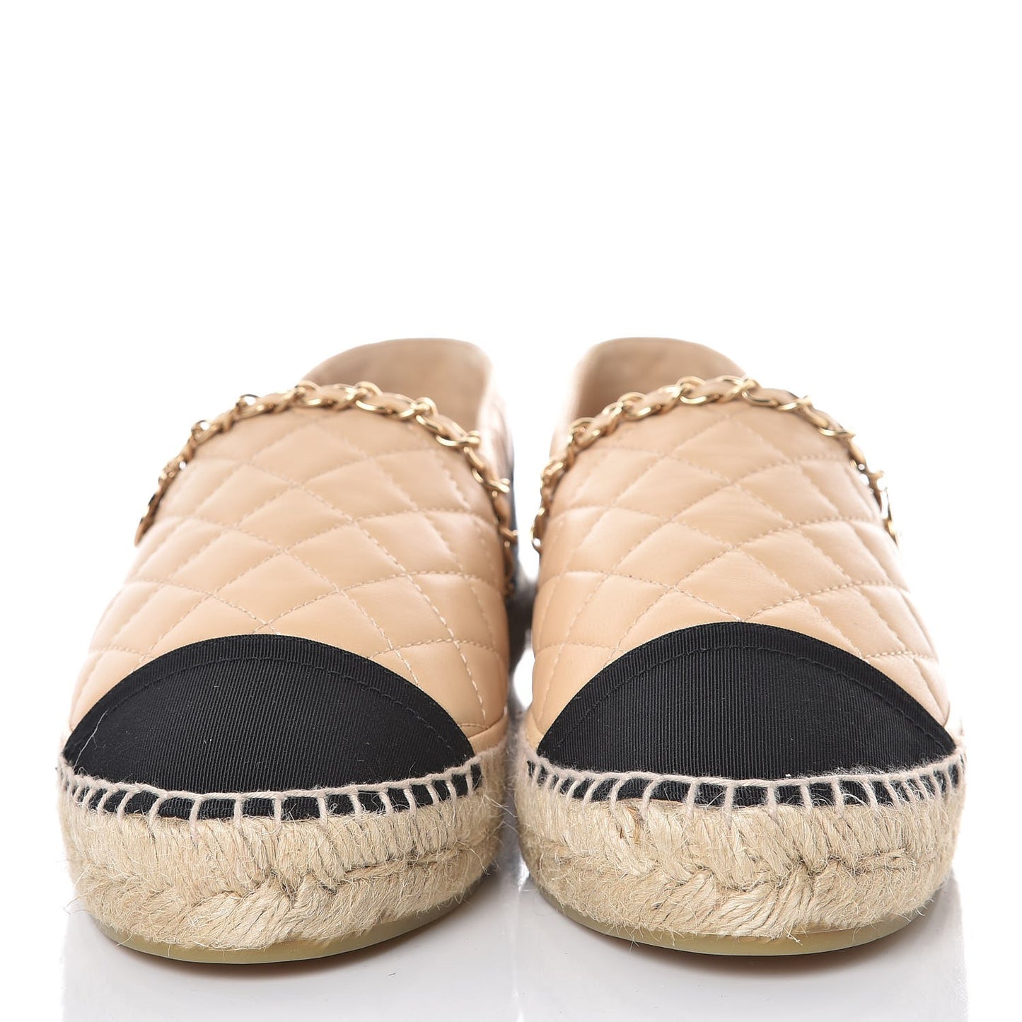 Lambskin Grosgrain Quilted CC Chain Espadrilles 41 Beige Black