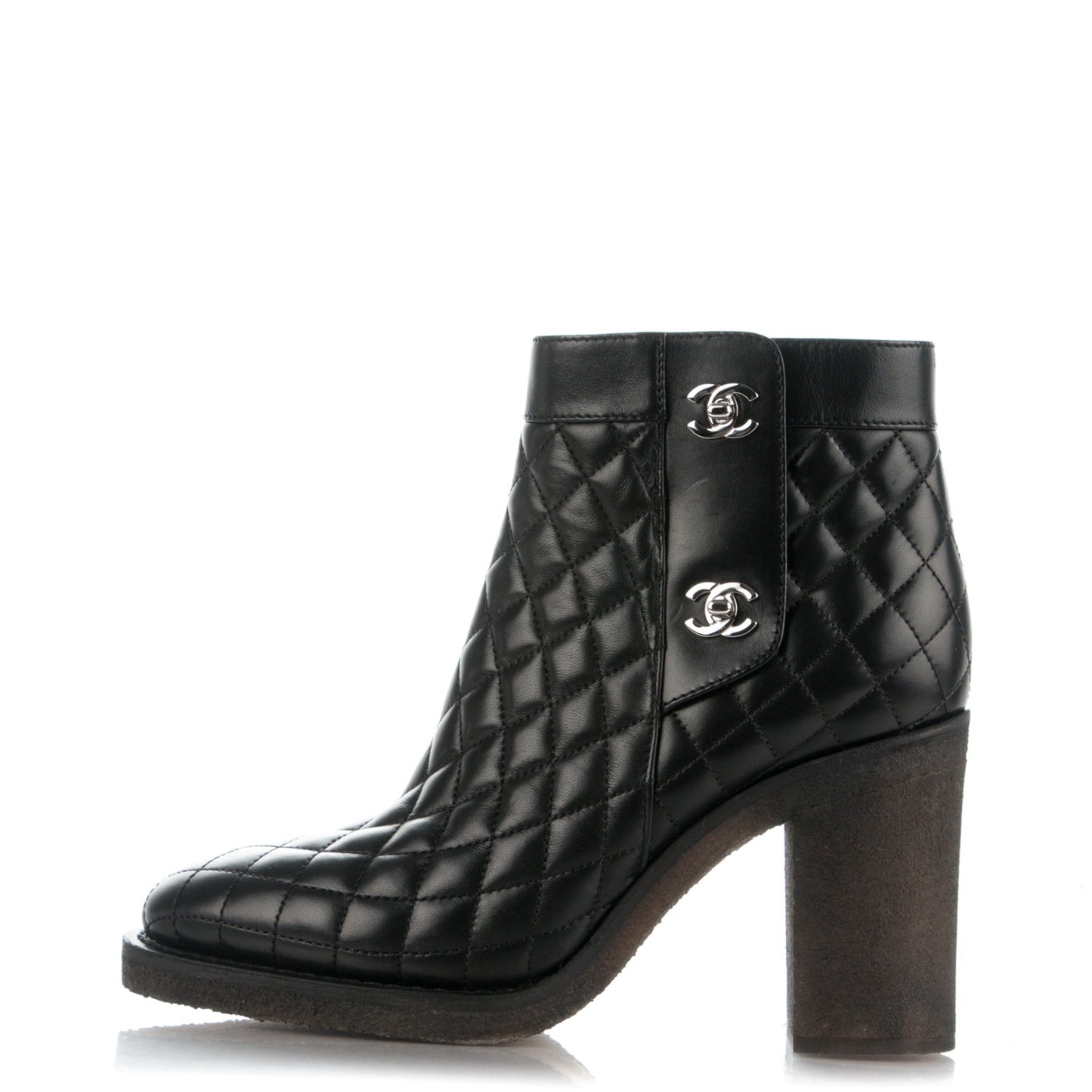Calfskin Quilted CC Short Boots 39 Black