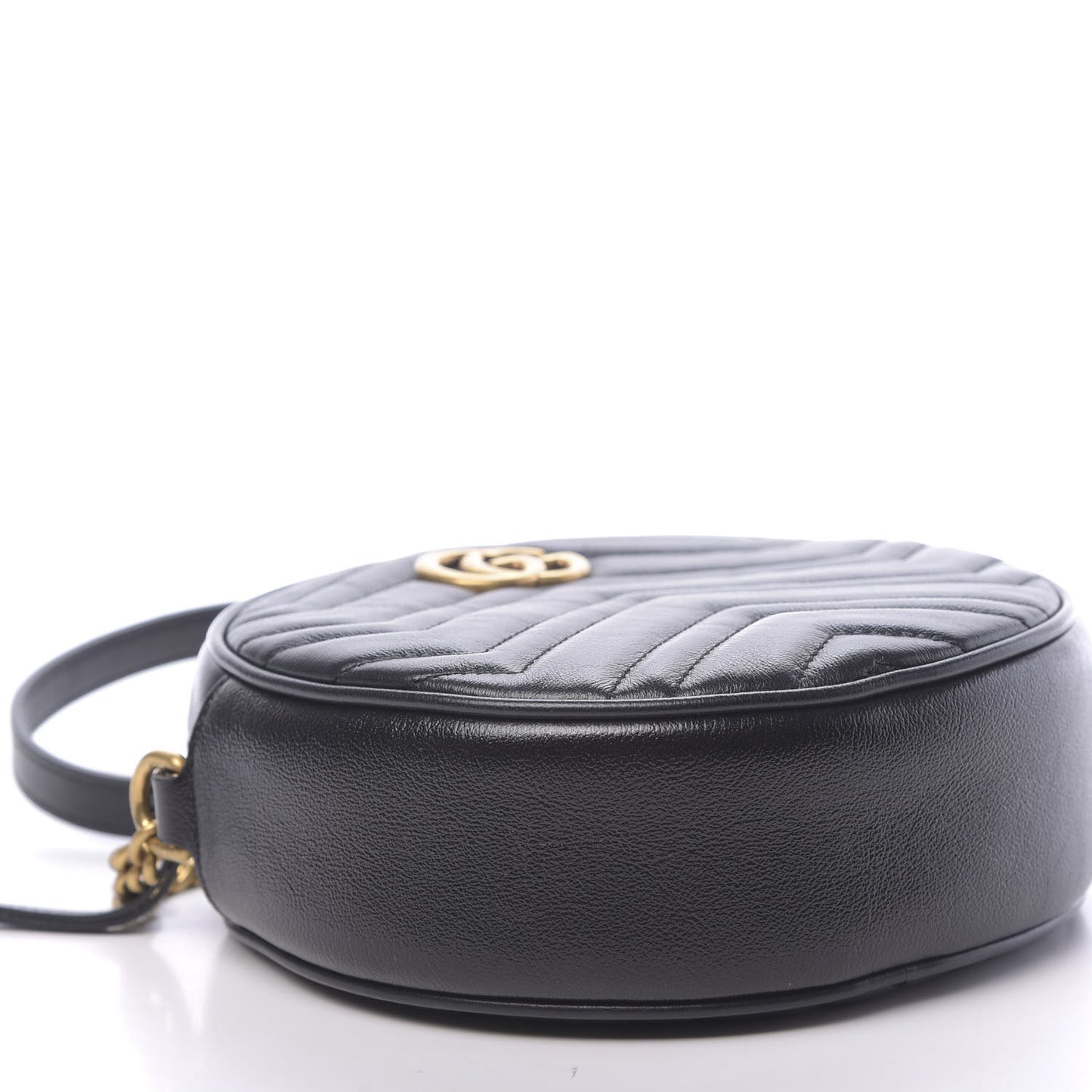 Azalea Calfskin Matelasse Heart Mini GG Marmont Round Shoulder Bag Black