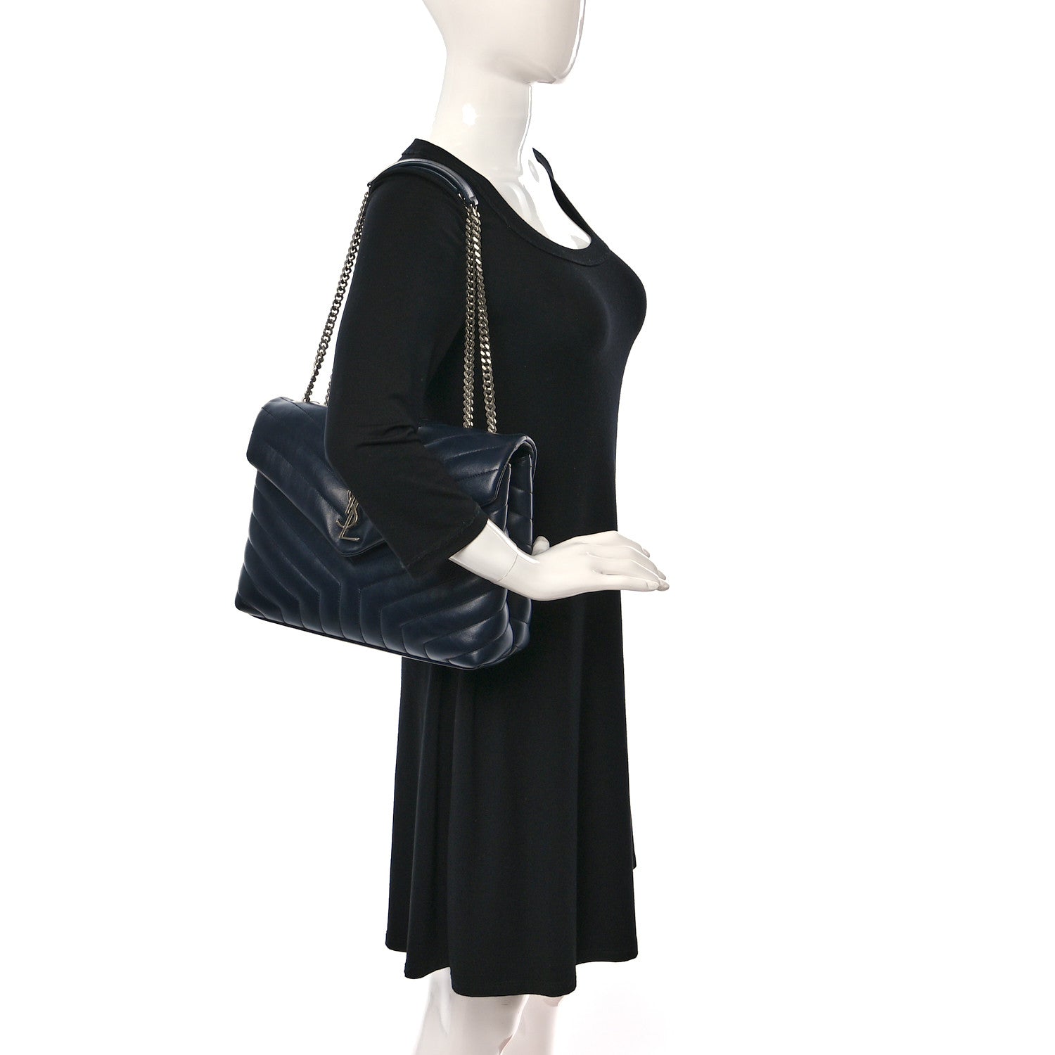 Saint Laurent Calfskin Y Quilted Monogram Medium Loulou Chain Satchel Medium Blue 2 of 20