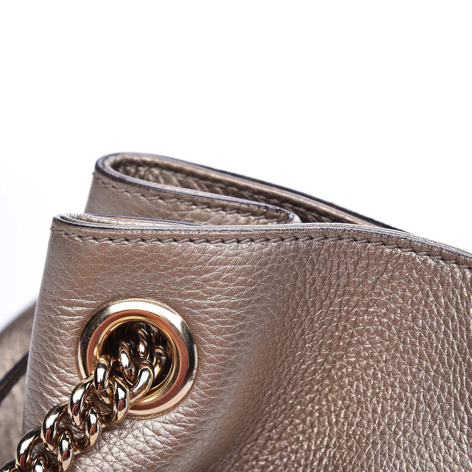 Gucci Metallic Pebbled Calfskin Medium Soho Chain Shoulder Bag Golden Beige 14 of 15