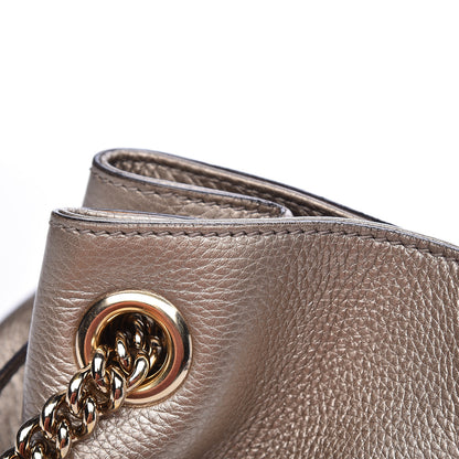 Gucci Metallic Pebbled Calfskin Medium Soho Chain Shoulder Bag Golden Beige 14 of 15