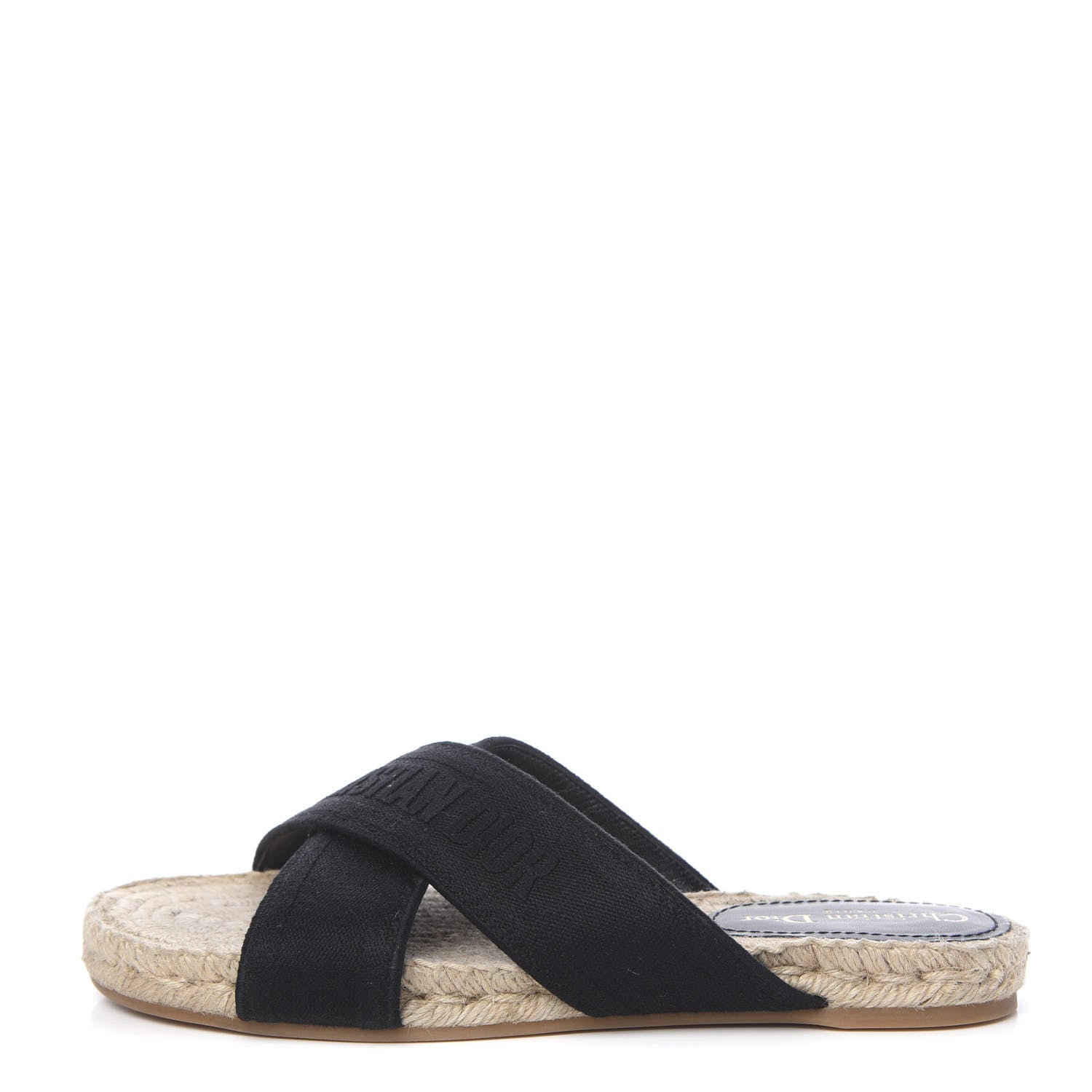 Christian Dior Canvas Embroidered Granville Espadrille Crisscross Flat Slide Sandals 39 Black 1 of 10