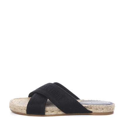 Christian Dior Canvas Embroidered Granville Espadrille Crisscross Flat Slide Sandals 39 Black 1 of 10