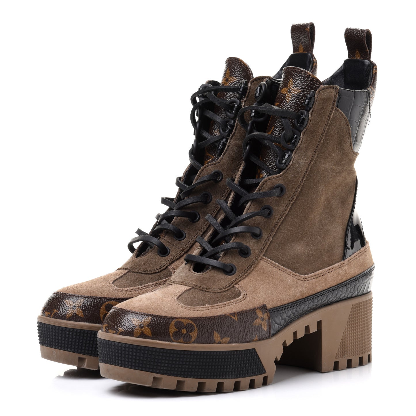 Suede Calfskin Monogram Laureate Platform Desert Boots 37 Taupe