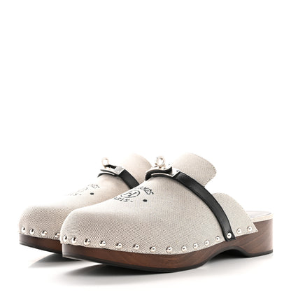 Hermes H Canvas Calfskin Carlotta Mules 39 Prunoir Black 4 of 9
