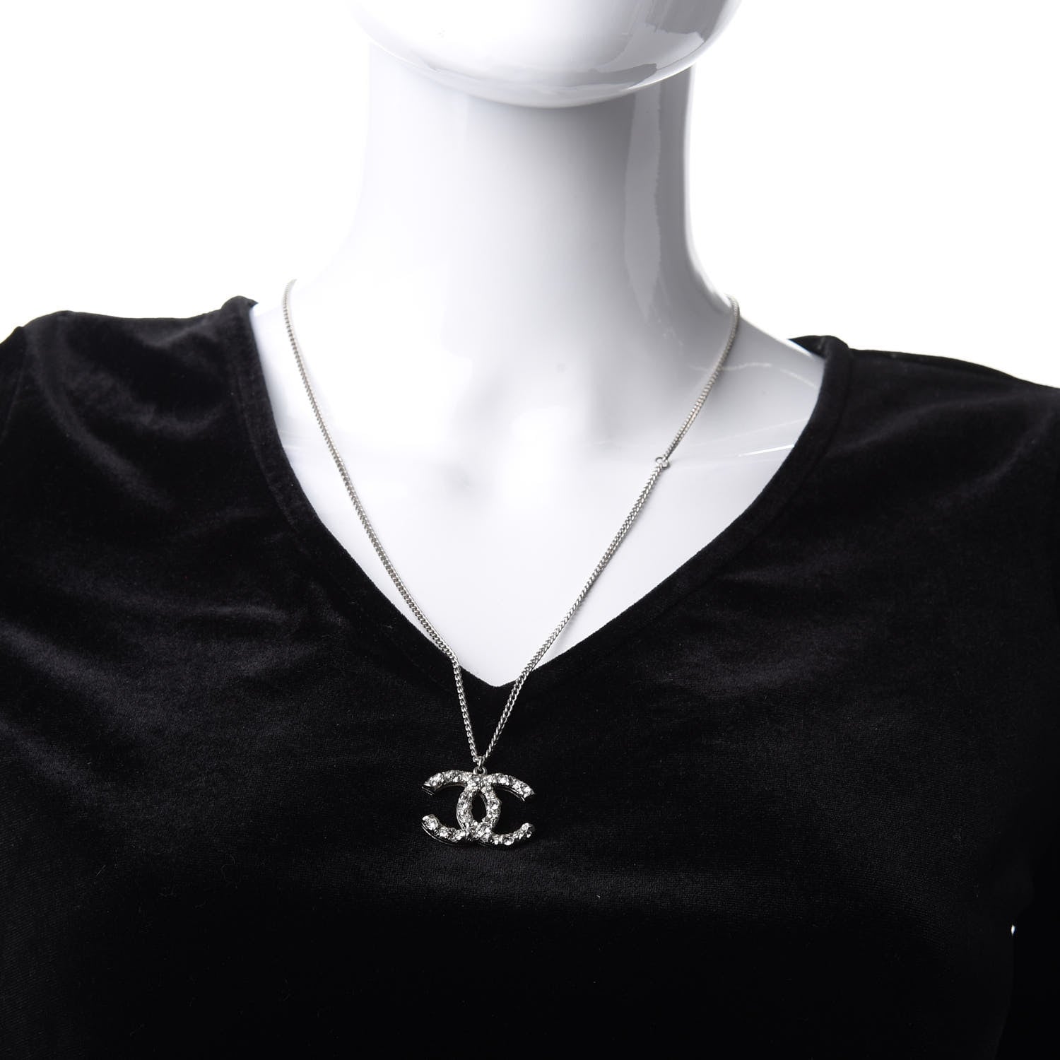 Chanel Crystal Large CC Necklace Silver 2 of 4