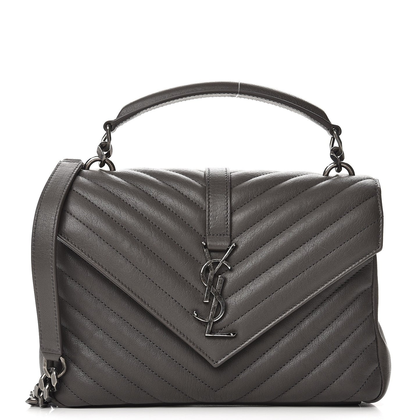 Sheepskin Matelasse Chevron Monogram Medium College Bag Asphalt