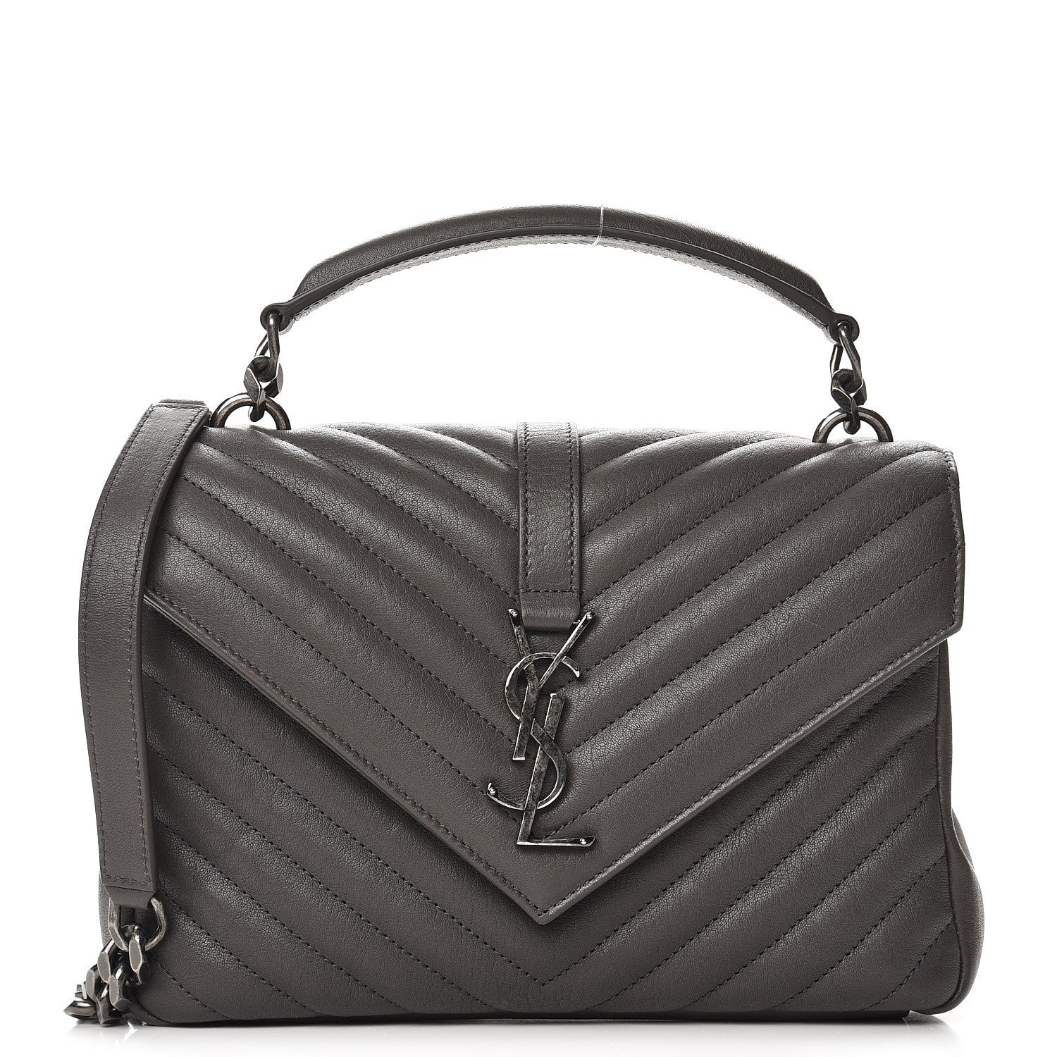 Saint Laurent Sheepskin Matelasse Chevron Monogram Medium College Bag Asphalt 1 of 8