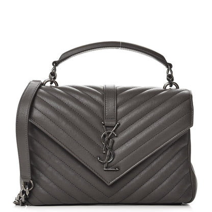 Saint Laurent Sheepskin Matelasse Chevron Monogram Medium College Bag Asphalt 1 of 8