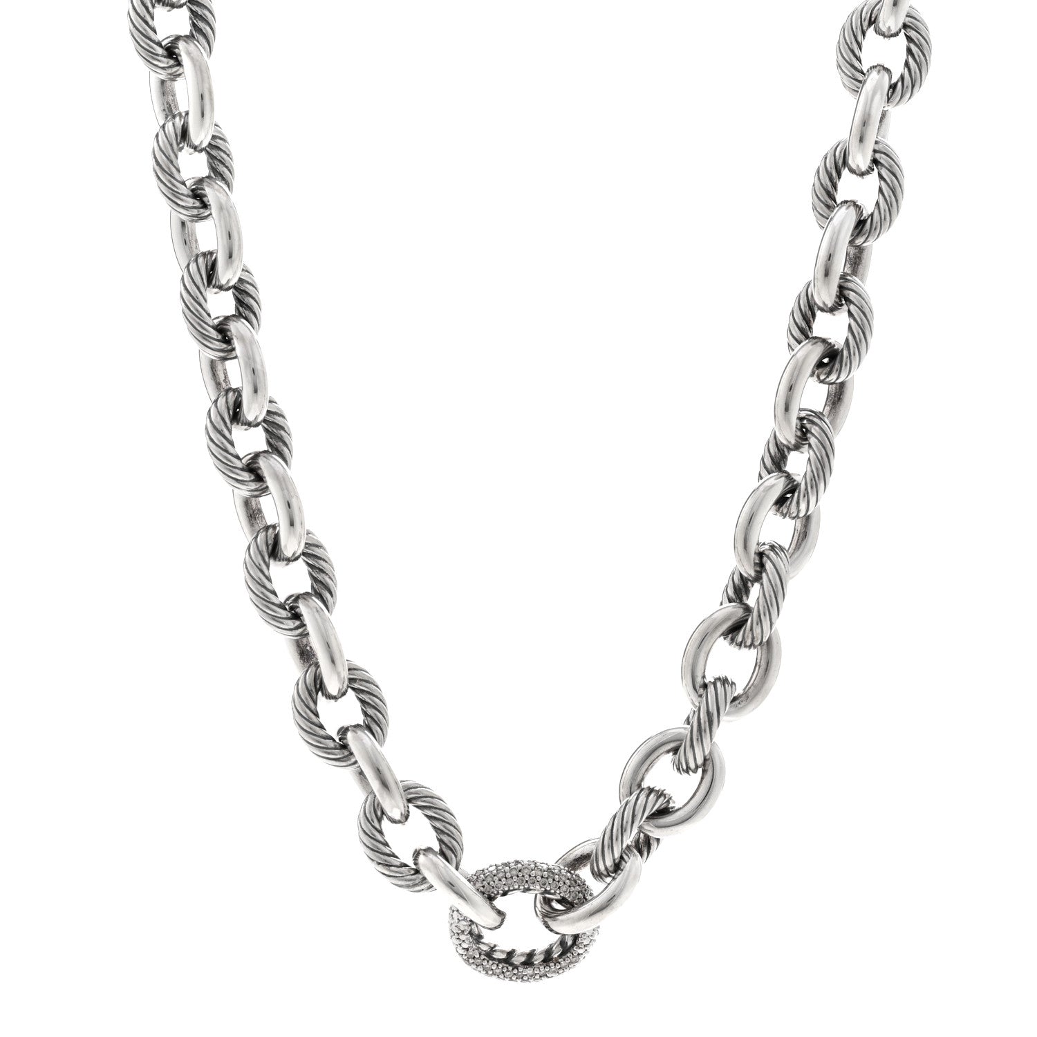 David Yurman Sterling Silver Diamond Pave 15mm Large Oval Link Necklace 1 of 4