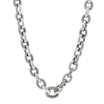 David Yurman Sterling Silver Diamond Pave 15mm Large Oval Link Necklace 1 of 4