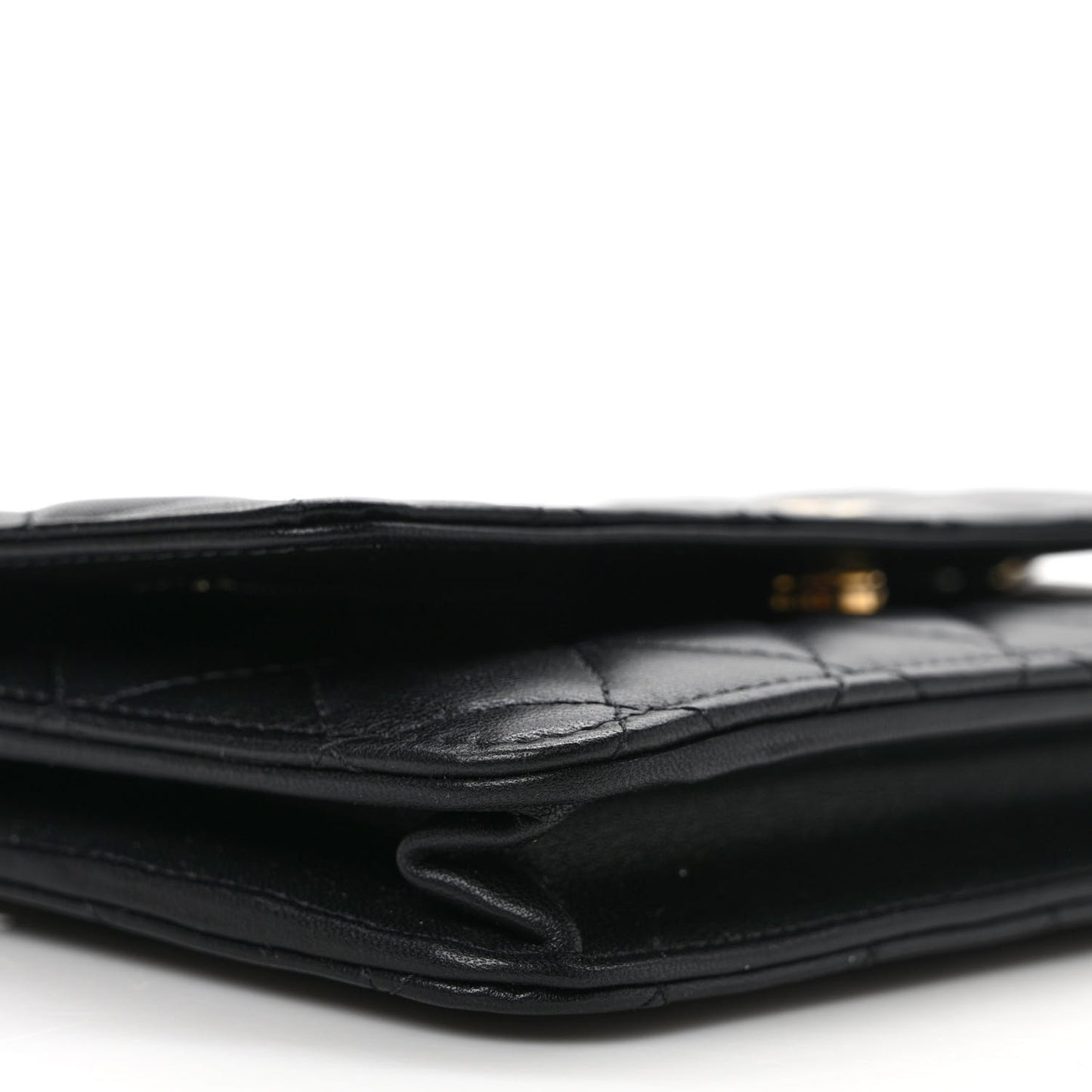 Lambskin Quilted Enamel Wallet On Chain WOC Black