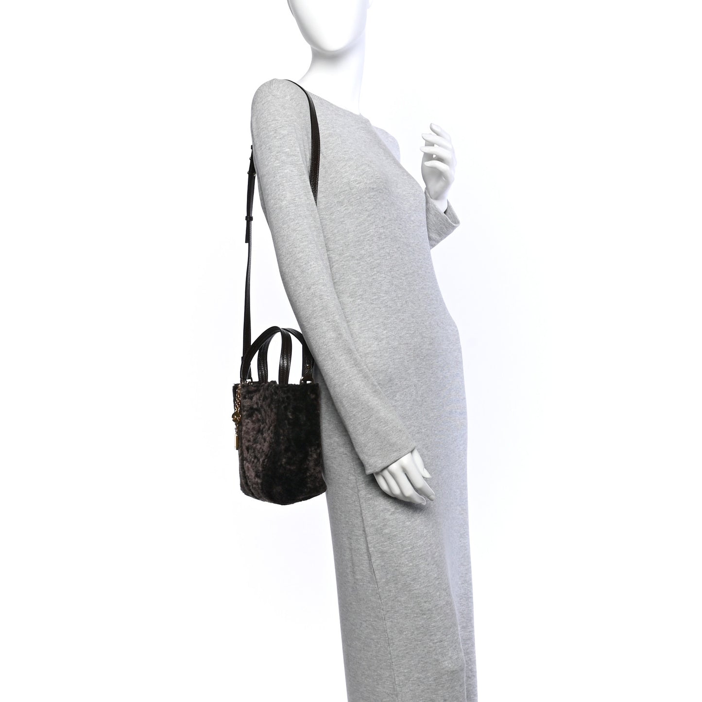 Shearling Small Spin Tote Dark Brown