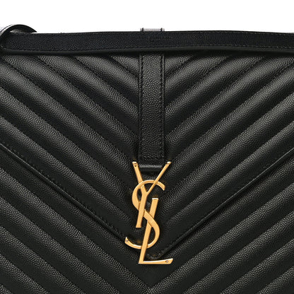 Saint Laurent Grain De Poudre Matelasse Chevron Large Monogram Satchel Black 8 of 11