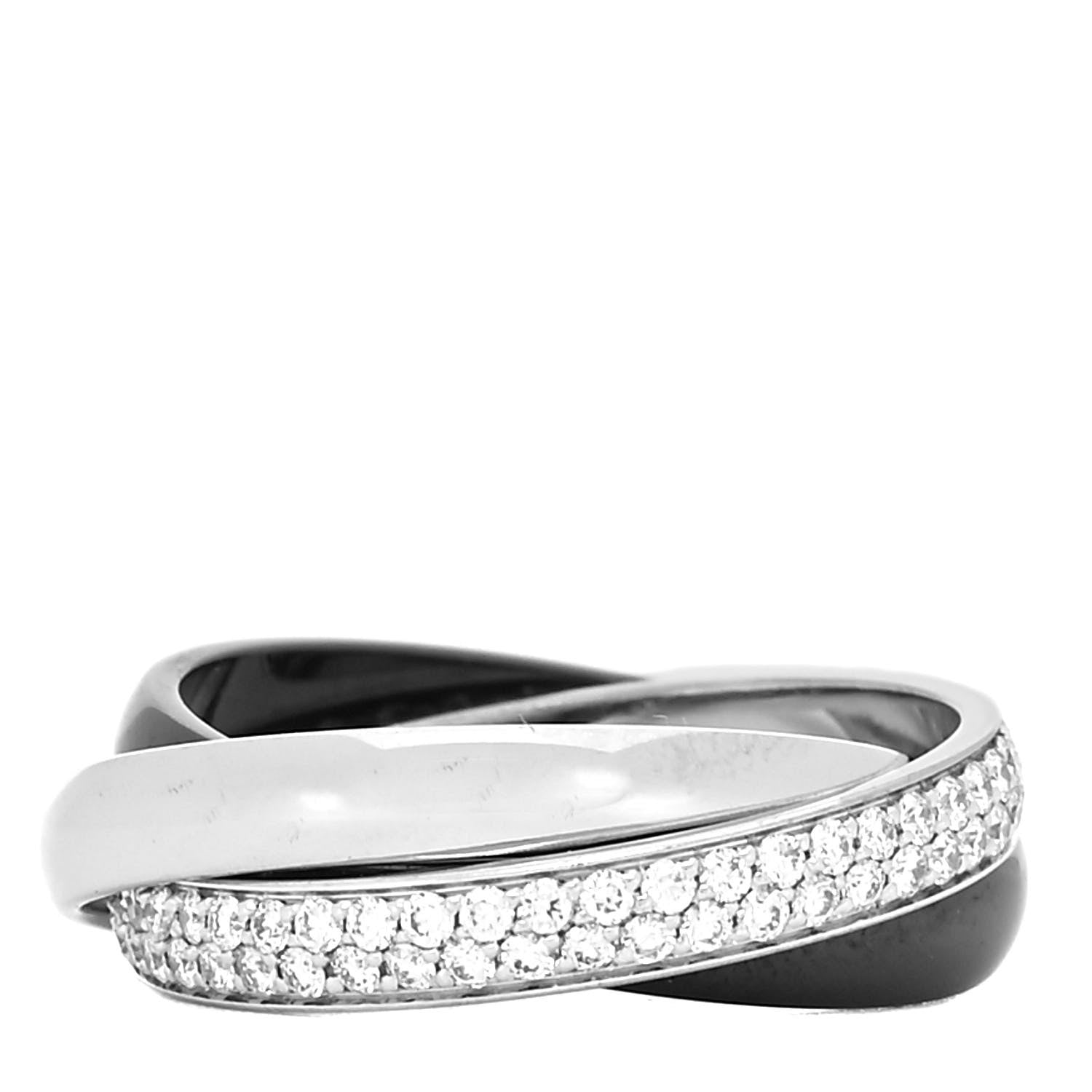 Cartier 18K White Gold Platinum Diamond Ceramic Small Trinity Ring 48 4.5 1 of 6