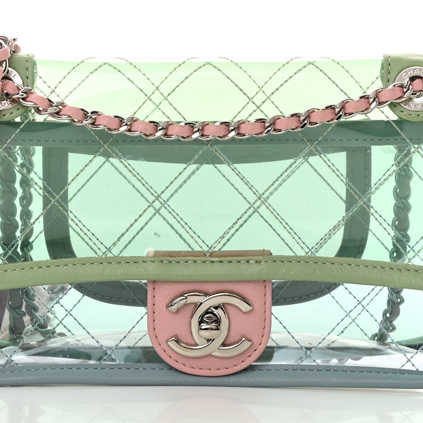 Lambskin PVC Quilted Mini Coco Splash Flap Blue Green