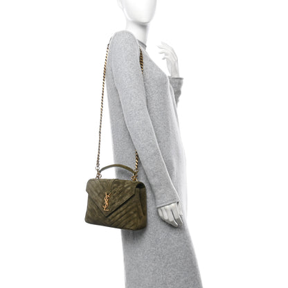 Saint Laurent Suede Matelasse Chevron Monogram Medium College Bag Loden Green 2 of 12