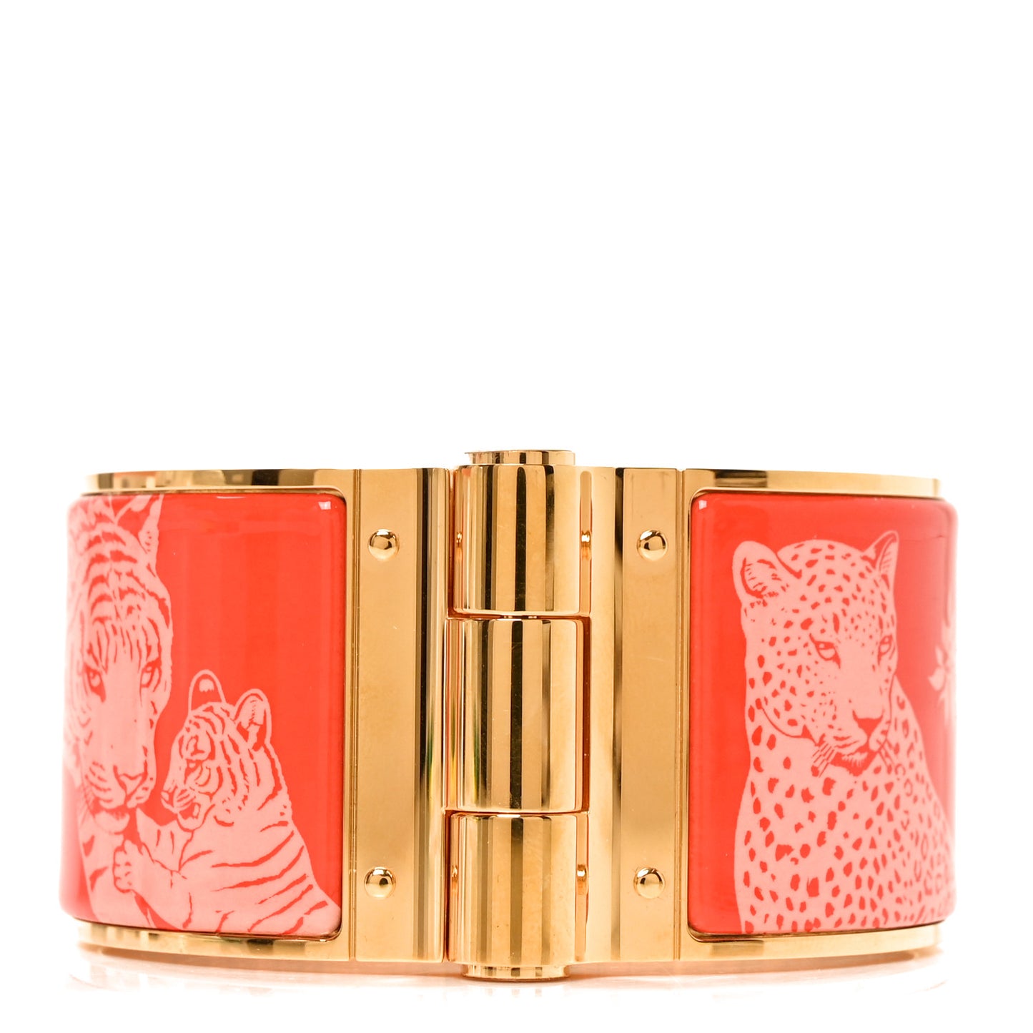 Enamel Printed Extra Wide Charniere Tendresse Feline Tattoo Hinged Bracelet XL Au Paradis