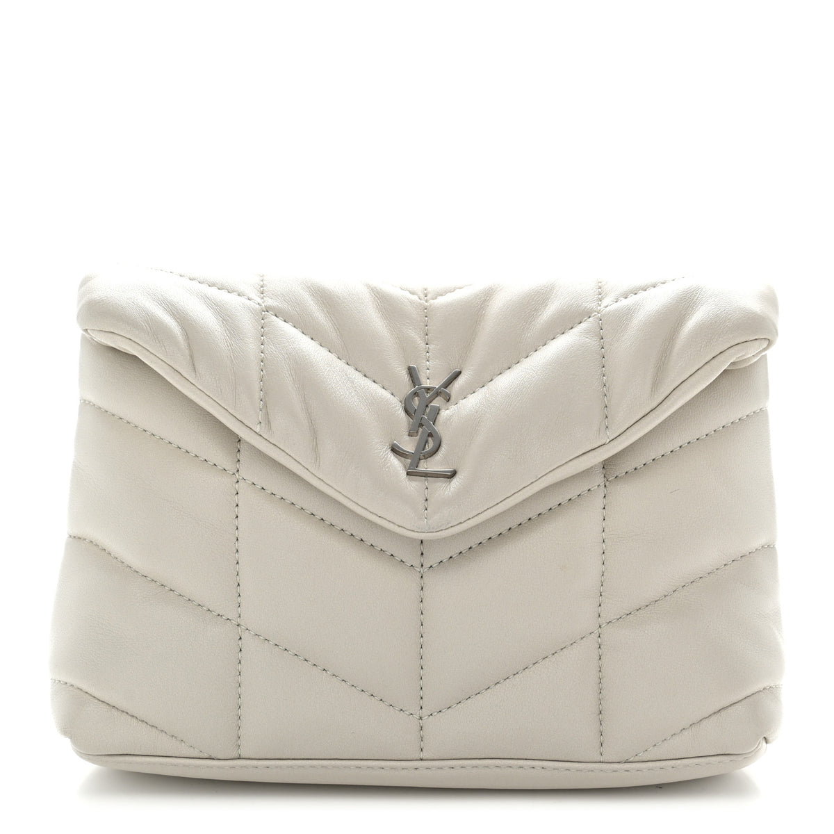 Saint Laurent Lambskin Monogram Loulou Puffer Pouch Clutch Crema Soft 1 of 10
