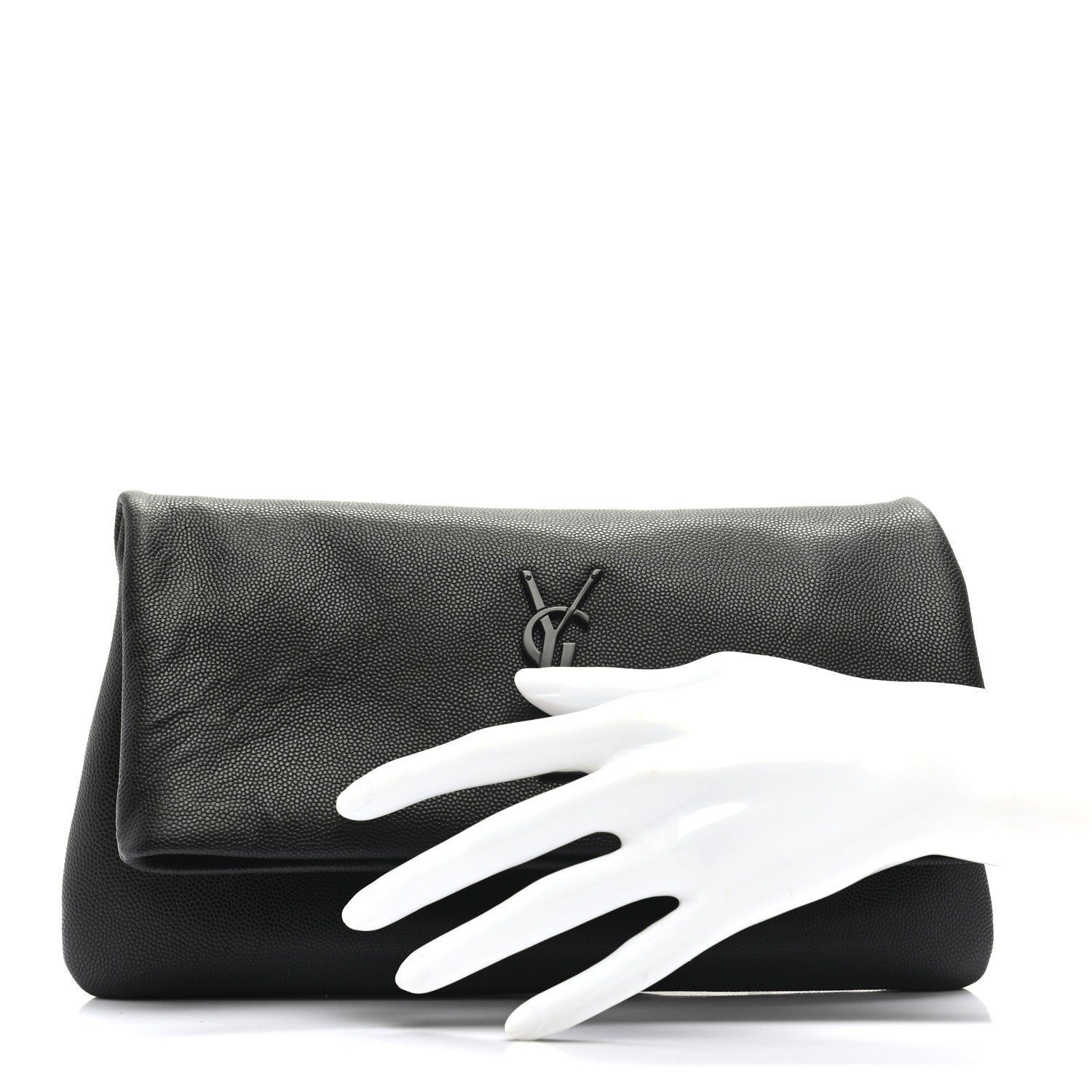 Saint Laurent Grain De Poudre West Hollywood Monogram Fold Over Clutch Black 2 of 8
