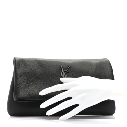 Saint Laurent Grain De Poudre West Hollywood Monogram Fold Over Clutch Black 2 of 8