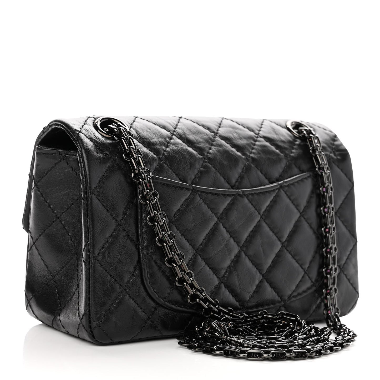 Aged Calfskin Quilted 2.55 Reissue Mini Flap So Black