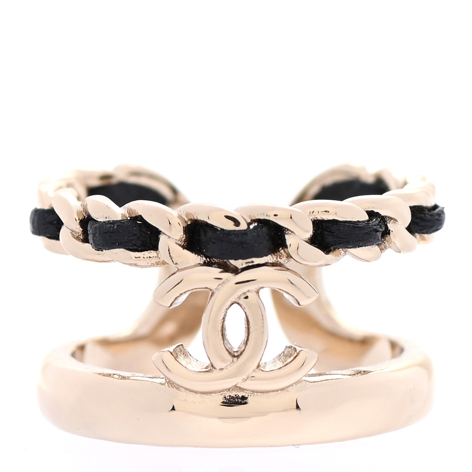 Chanel Metal Lambskin CC Ring 52 Gold Black 1 of 5