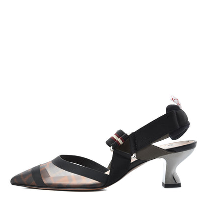 Fendi Technical Mesh FF Colibri 55mm Slingback Pumps 36.5 Tobacco Moro Bordeaux Black Militare 1 of 10