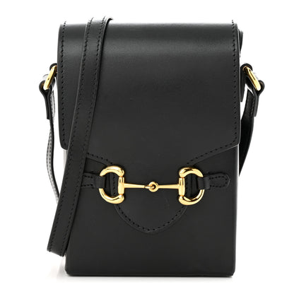 Gucci Boarded Plutone Calfskin Mini Horsebit 1955 Crossbody Bag Black 1 of 14