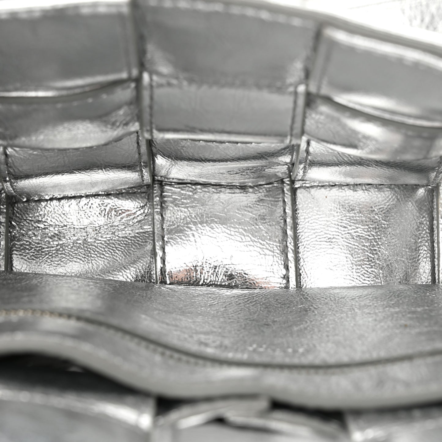Metallic Calfskin Intreccio Plisse Small Cassette Crossbody Bag Silver