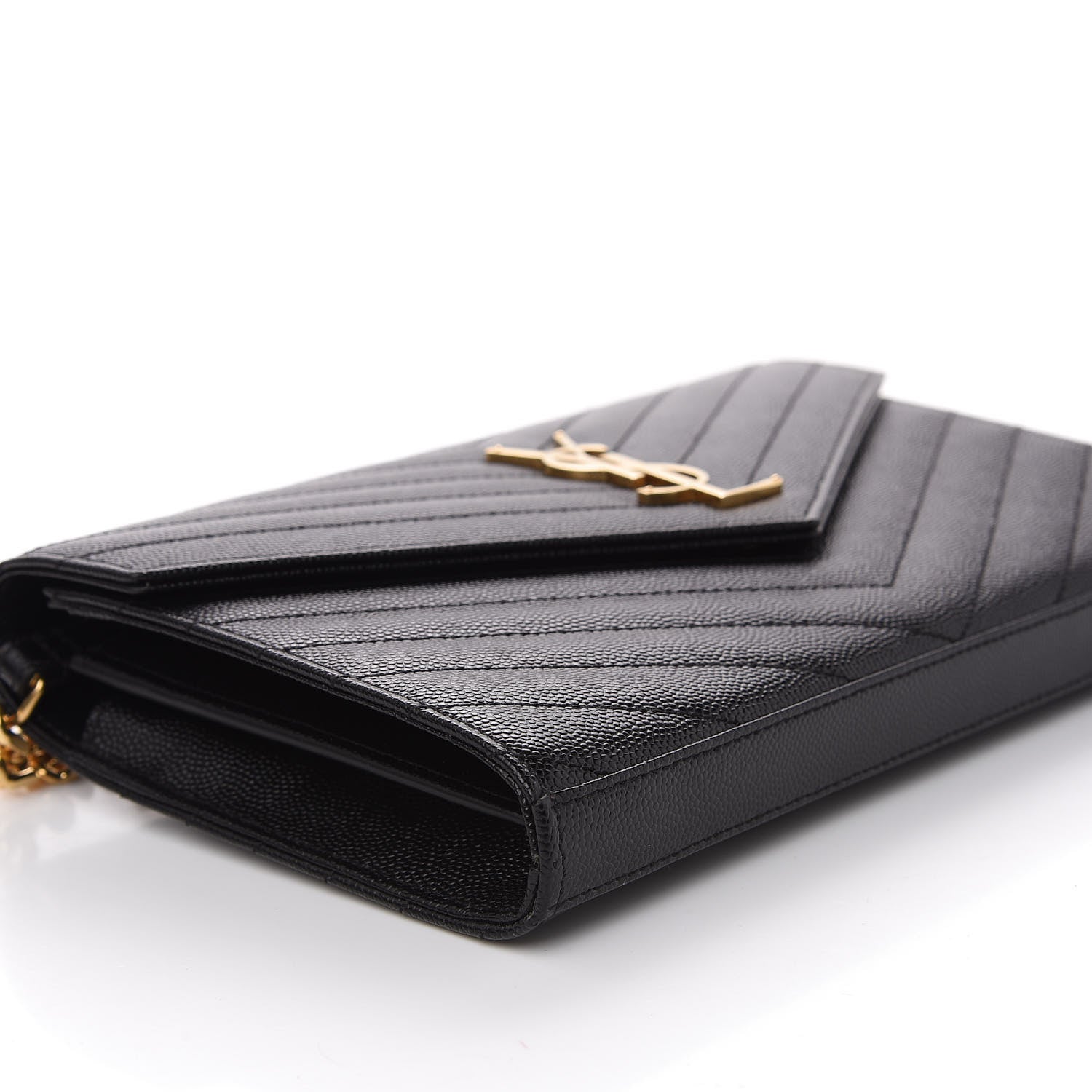 Saint Laurent Grain De Poudre Matelasse Chevron Monogram Chain Wallet Black 7 of 10