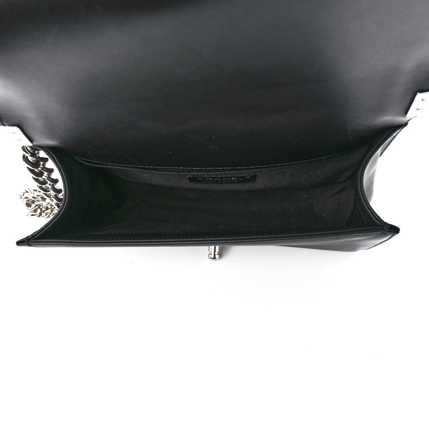 Lambskin Iridescent PVC Chevron Quilted Medium Boy Flap Black Silver