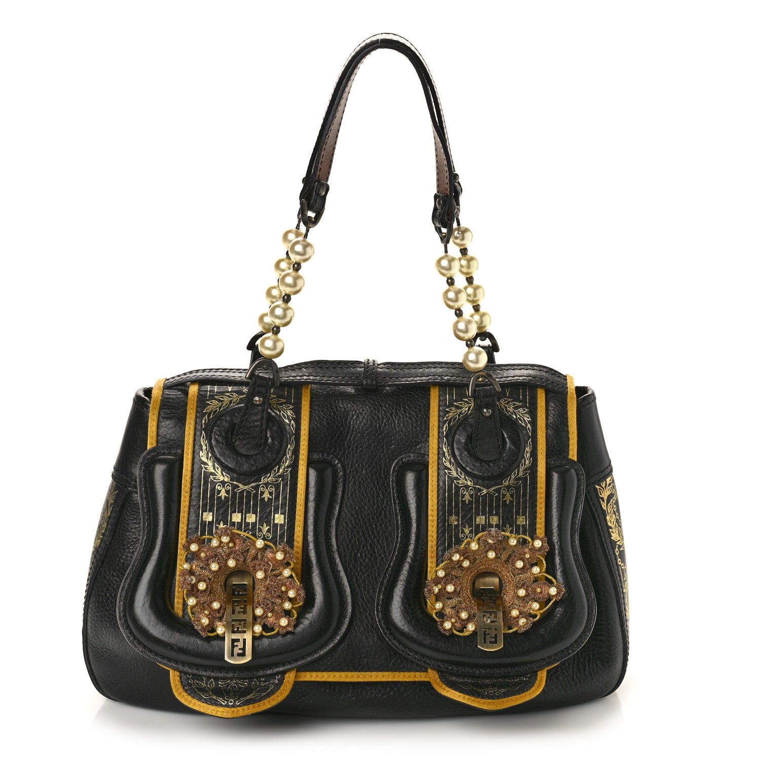 Fendi Calfskin Embellished B Bag Black 1 of 9