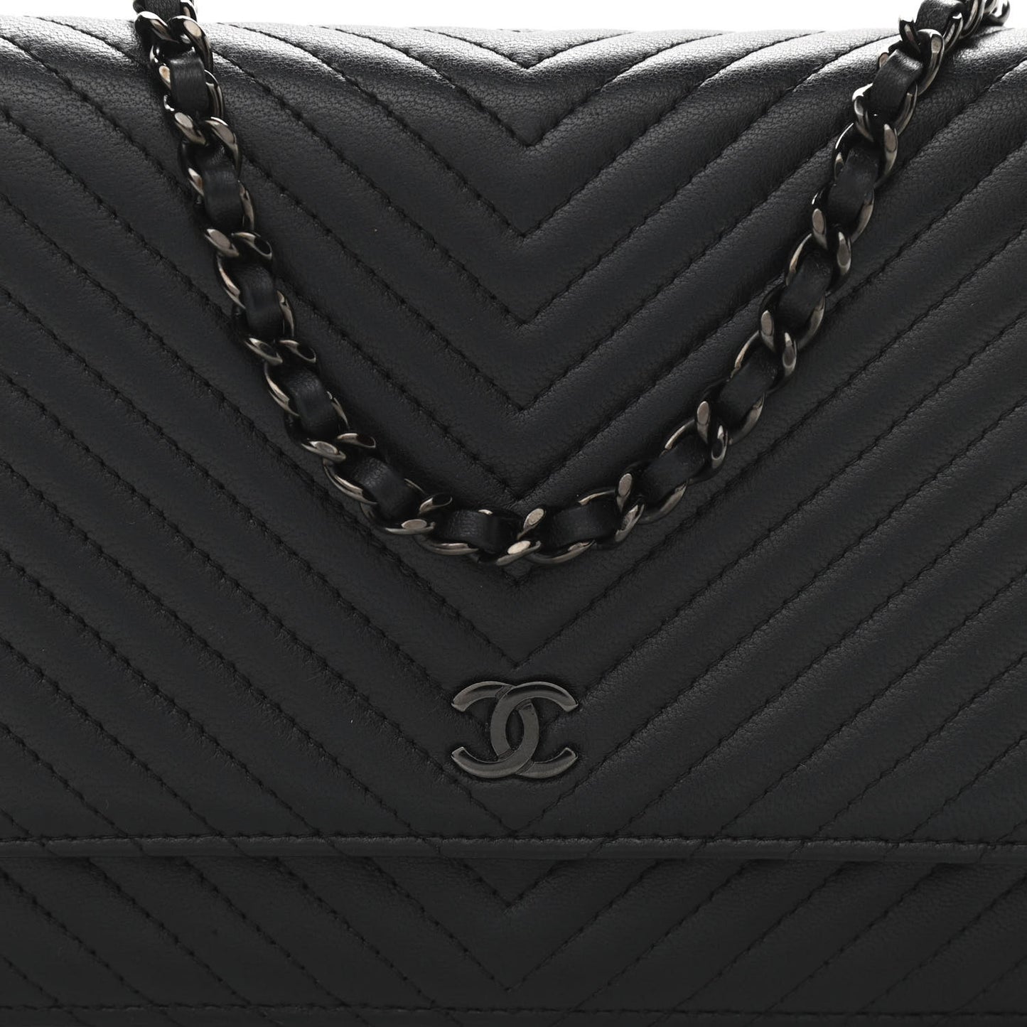 Lambskin Chevron Quilted Wallet On Chain WOC So Black