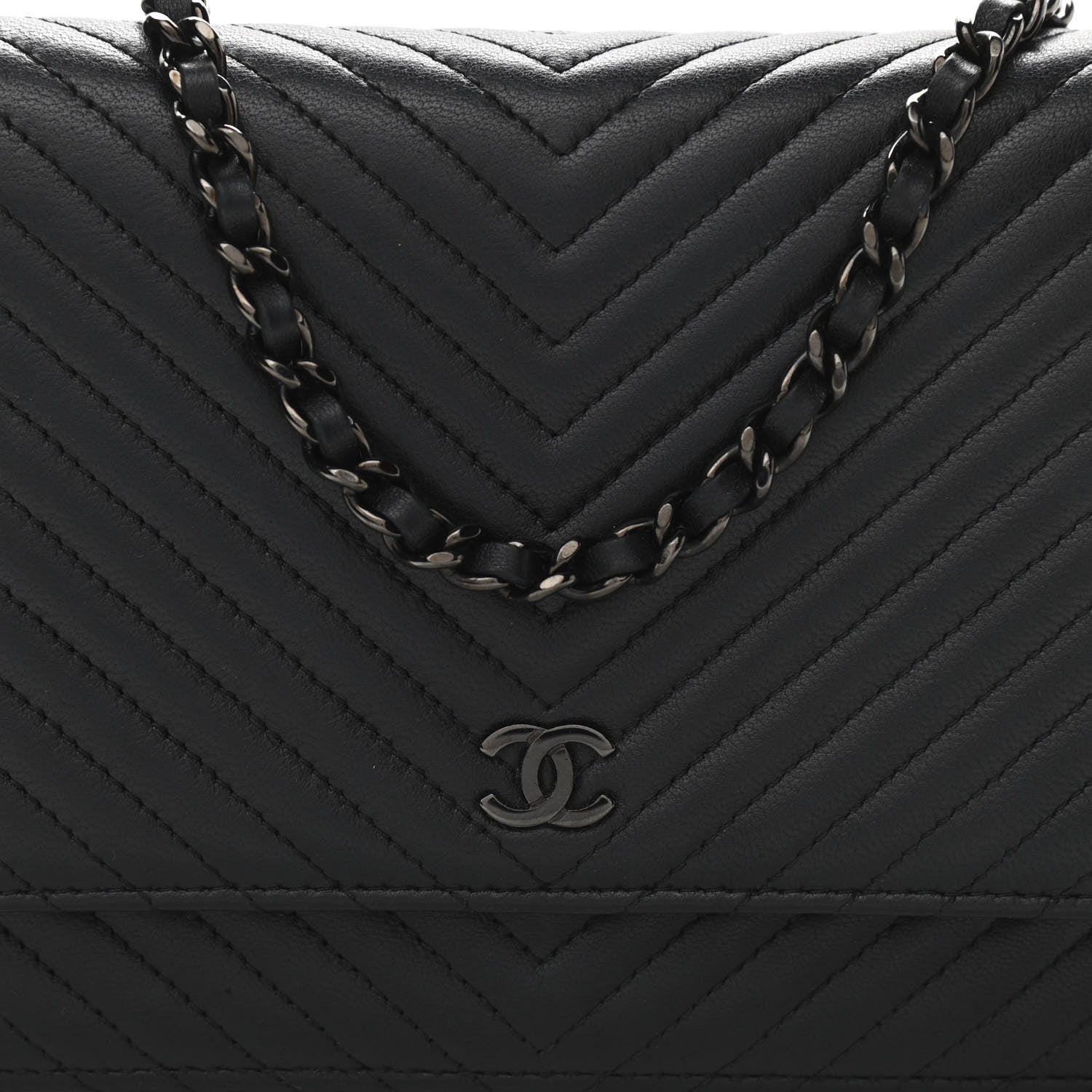 Chanel Lambskin Chevron Quilted Wallet On Chain WOC So Black 9 of 12