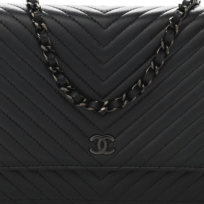 Chanel Lambskin Chevron Quilted Wallet On Chain WOC So Black 9 of 12
