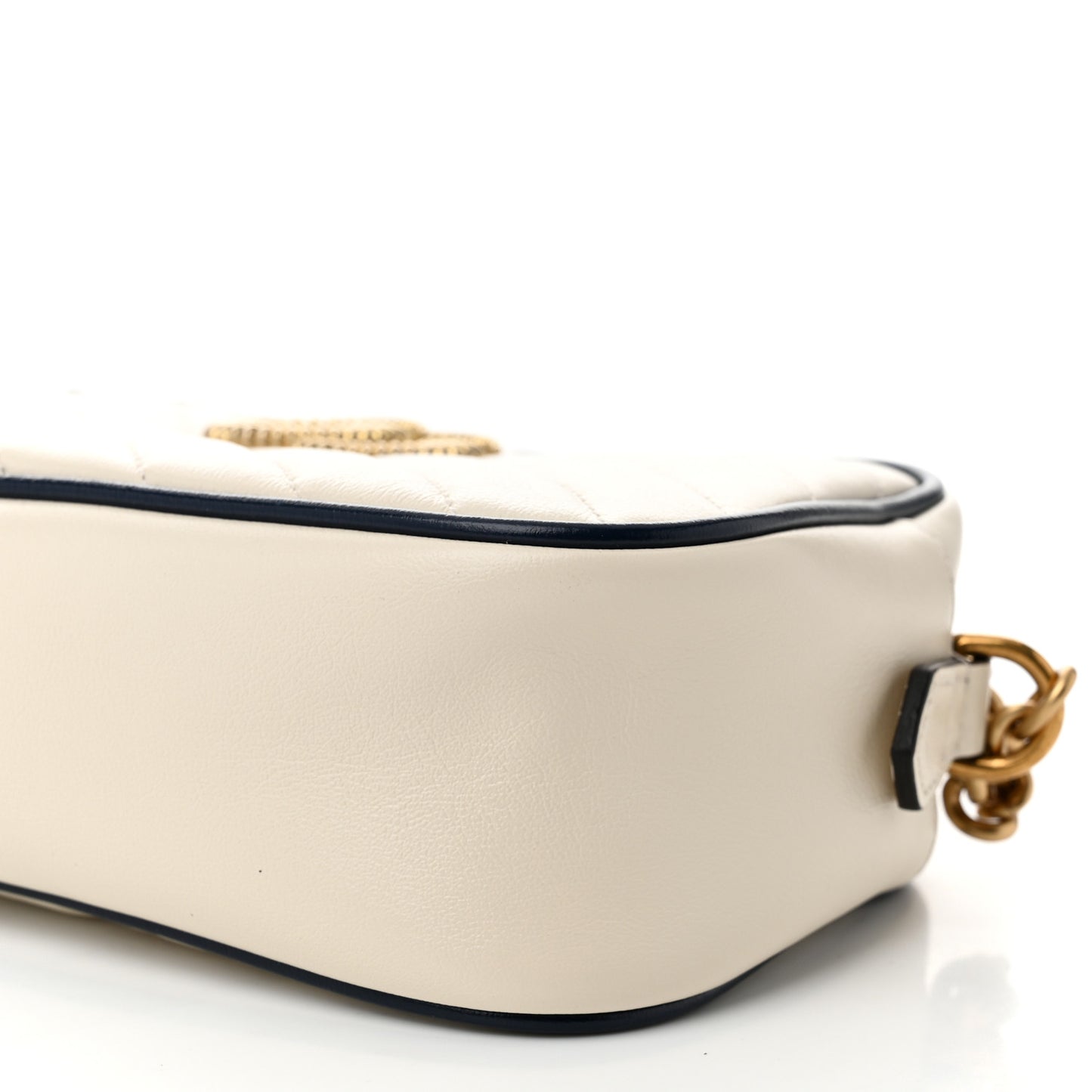 Vintage Effect Calfskin Matelasse Diagonal Small Torchon GG Marmont Chain Shoulder Bag Mystic White Blue Agata