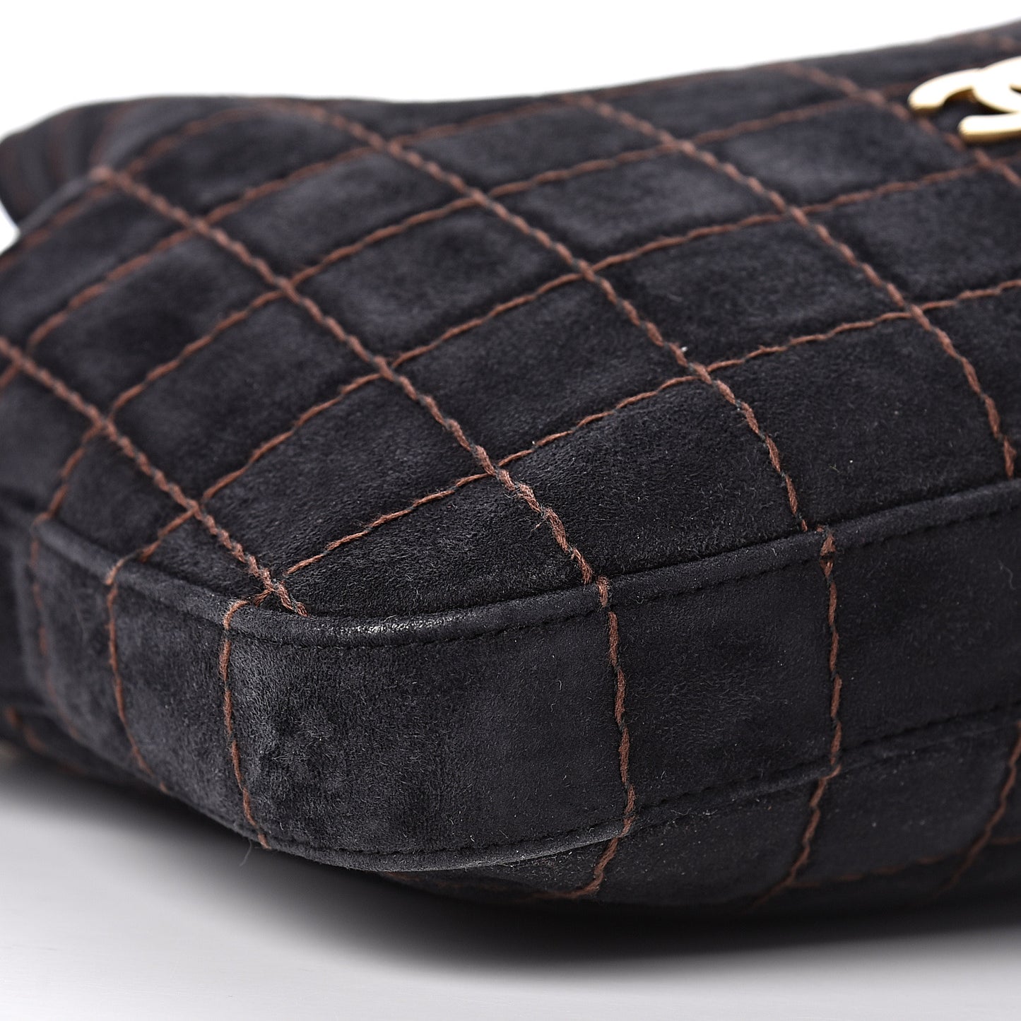 Suede Stitched Shoulder Bag Black