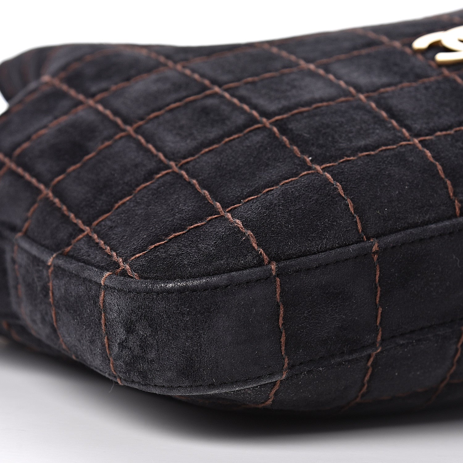 Chanel Suede Stitched Shoulder Bag Black 10 of 11