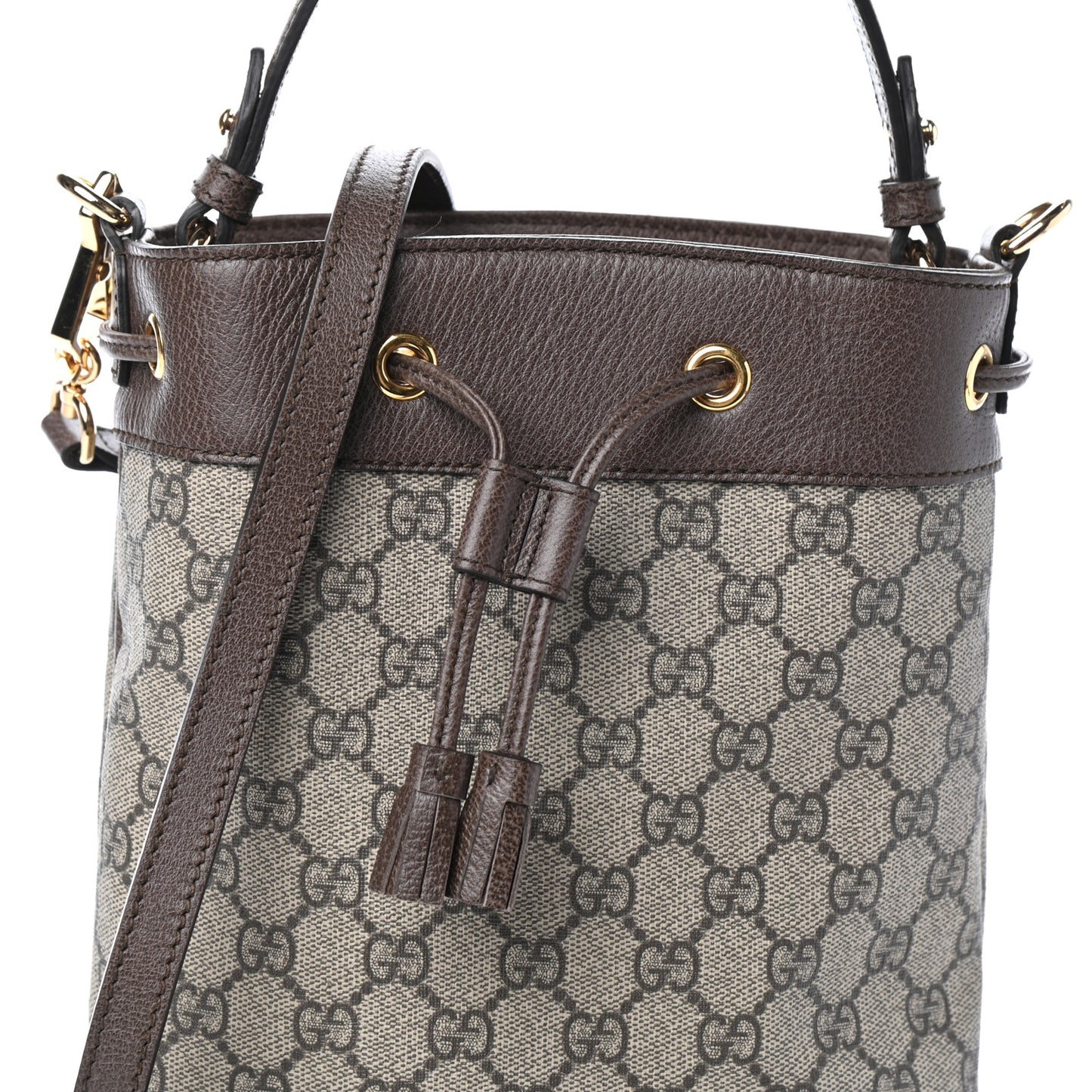 GG Supreme Monogram Web Small Ophidia Bucket Bag Brown