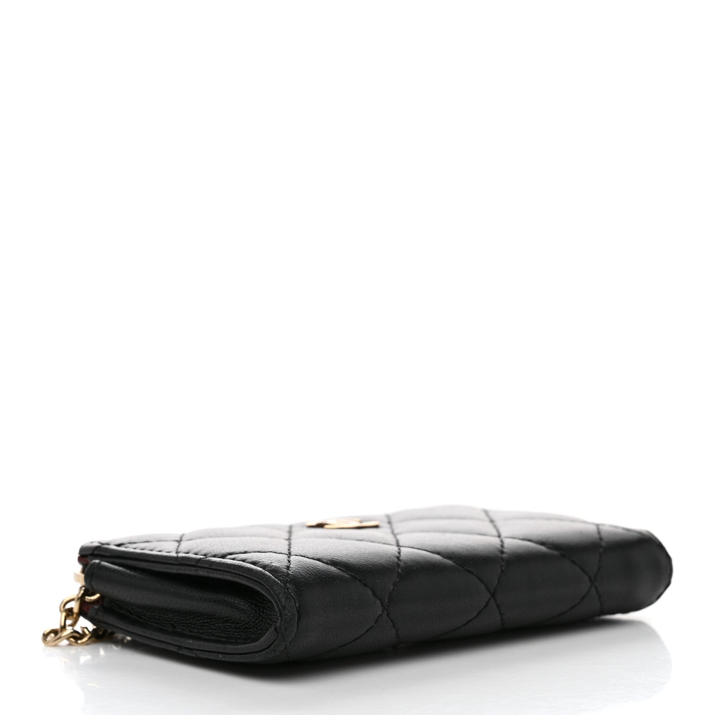 Lambskin Quilted Key Holder Case Black