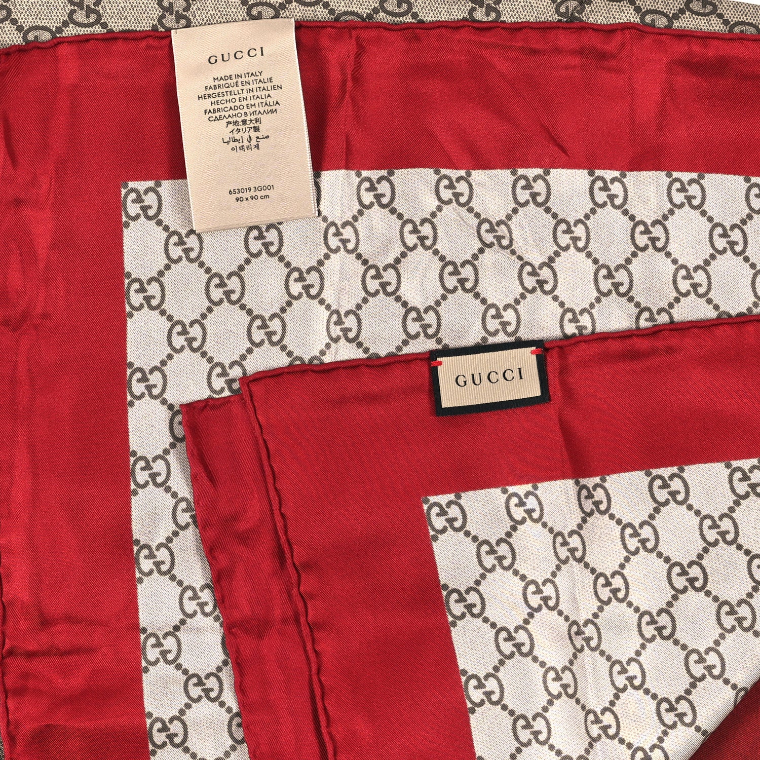Gucci Silk GG Monogram Heart Square Scarf Beige Red 3 of 3