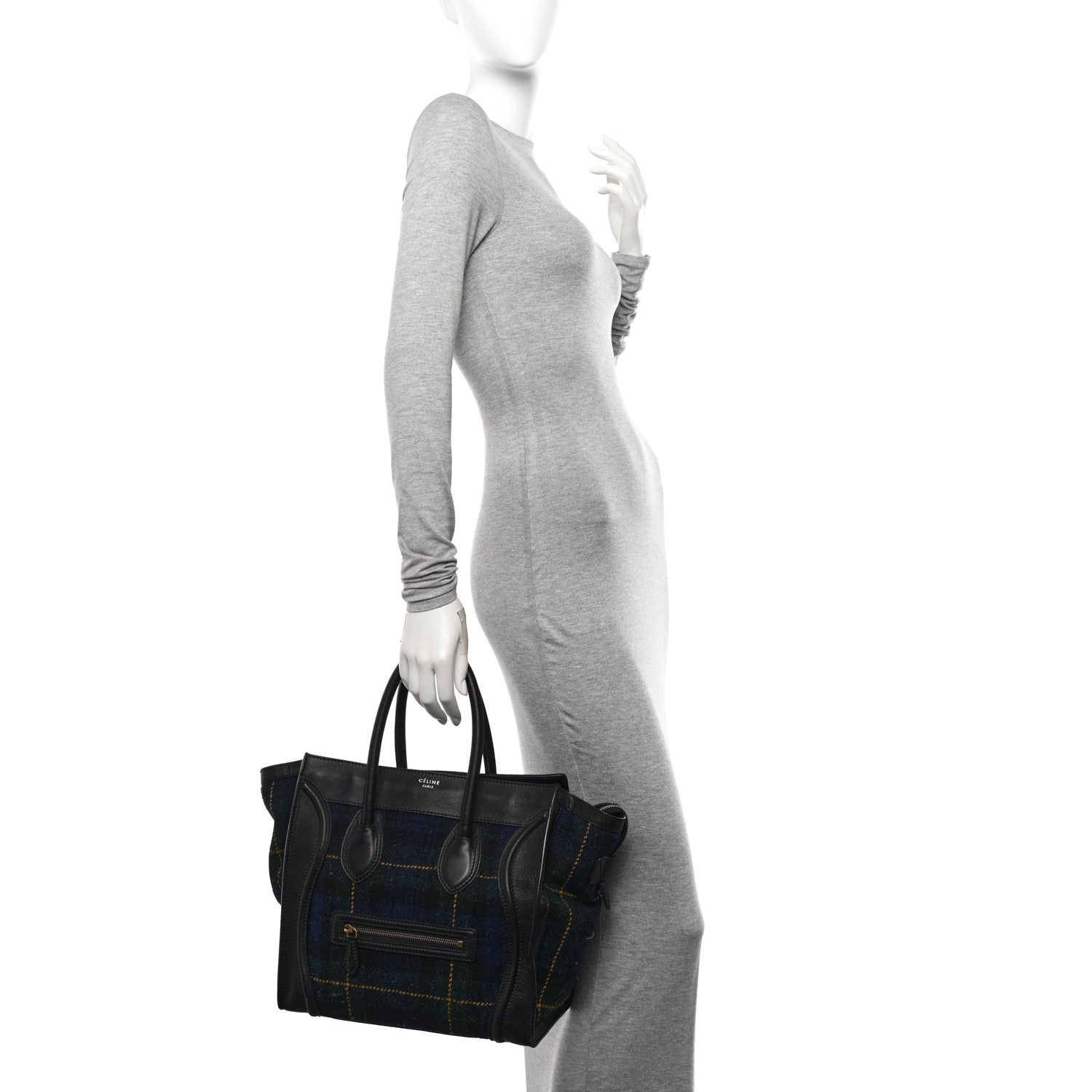 Celine Smooth Calfskin Tweed Tartan Mini Luggage Midnight 2 of 16