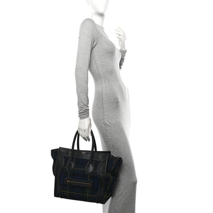 Celine Smooth Calfskin Tweed Tartan Mini Luggage Midnight 2 of 16