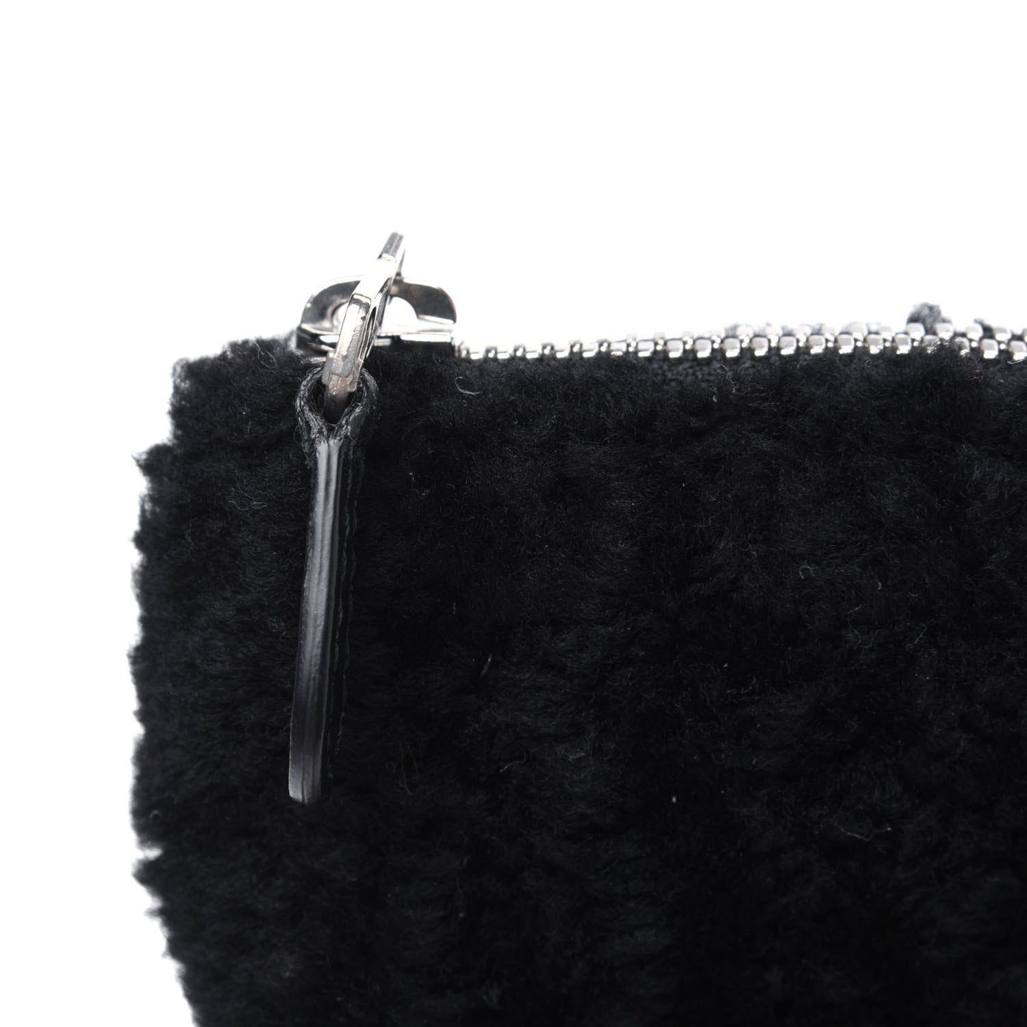 Balenciaga Sheepskin Shearling Contrasted Logo Large Zip Pouch Black 12 of 13