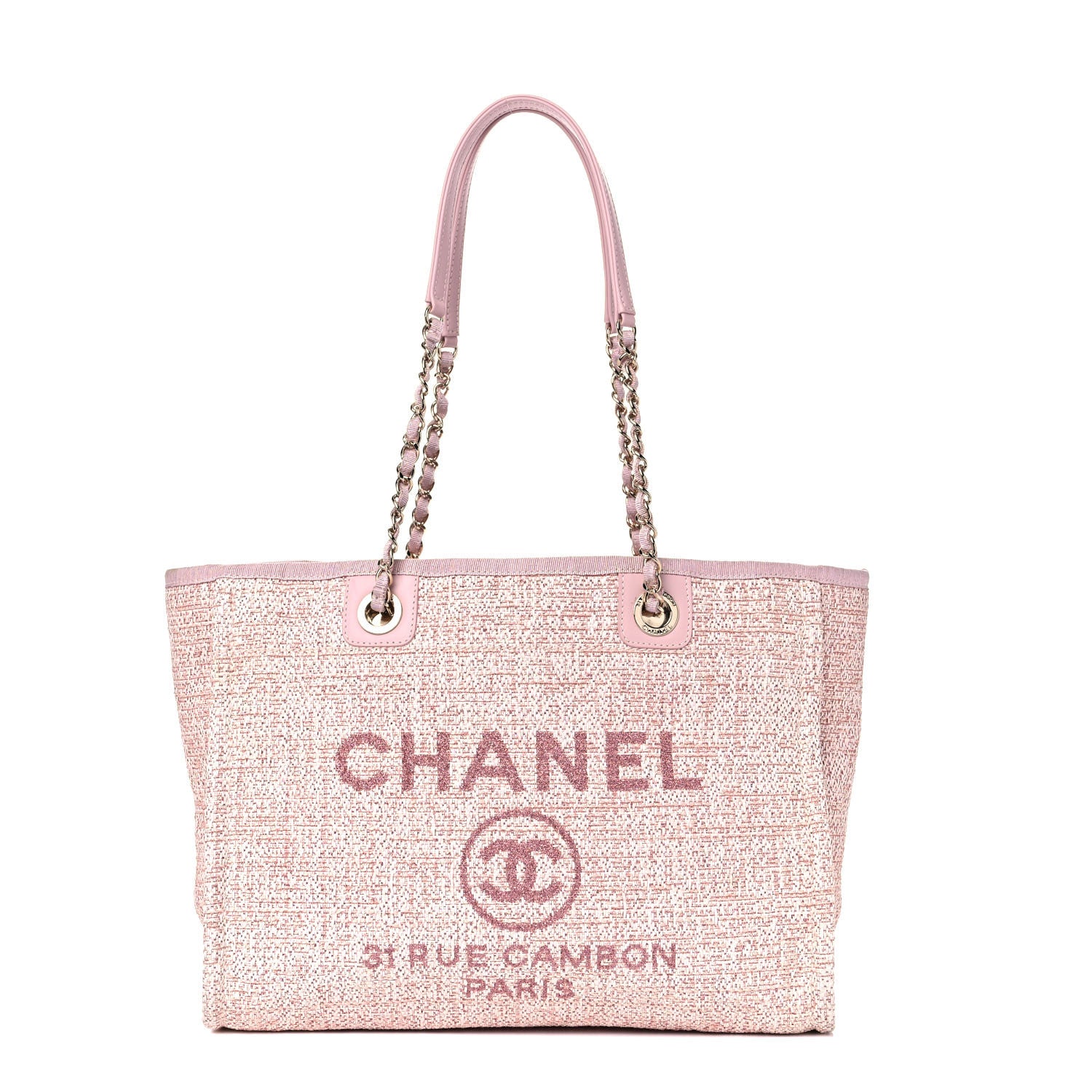 Chanel Lurex Boucle Small Deauville Tote Pink 1 of 12