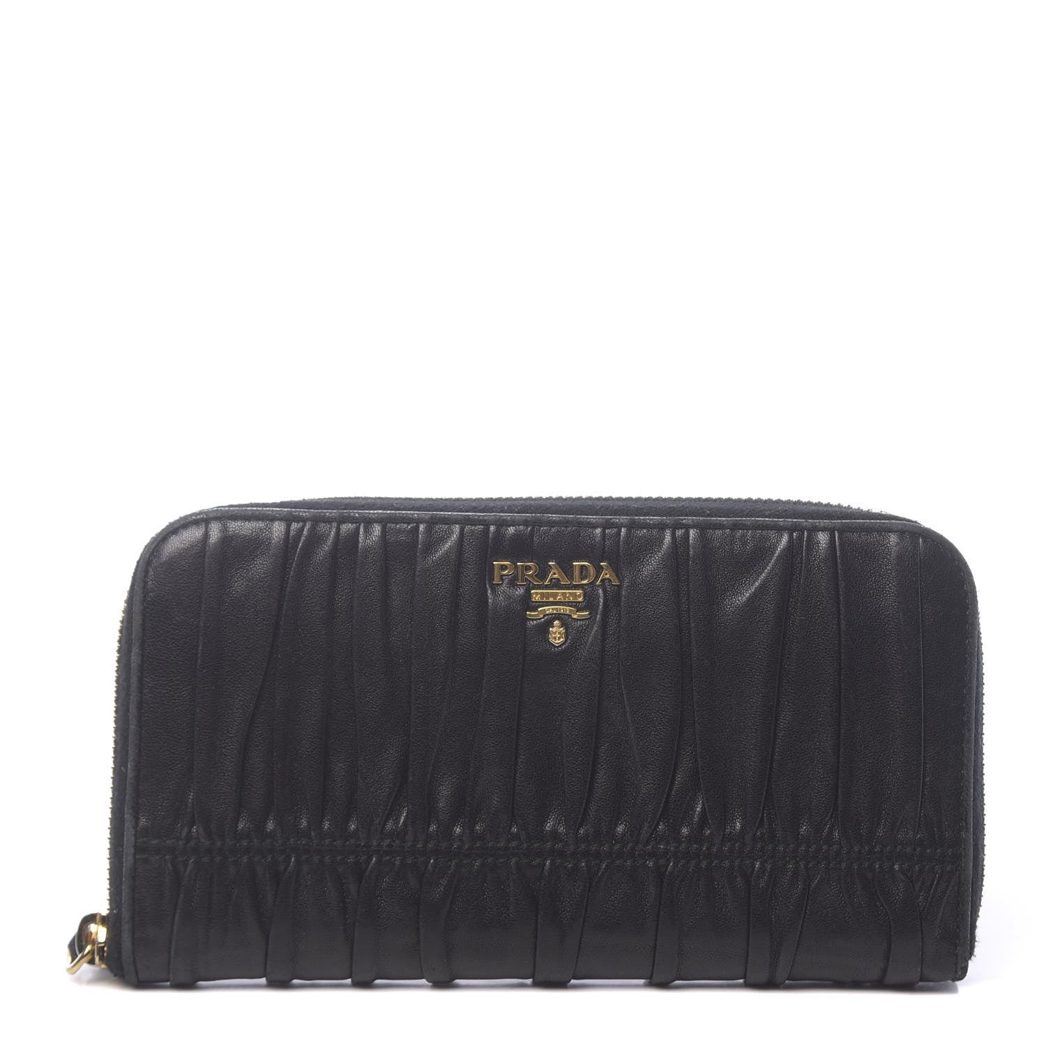 Prada Nappa Gaufre Zip Around Wallet Black 1 of 10