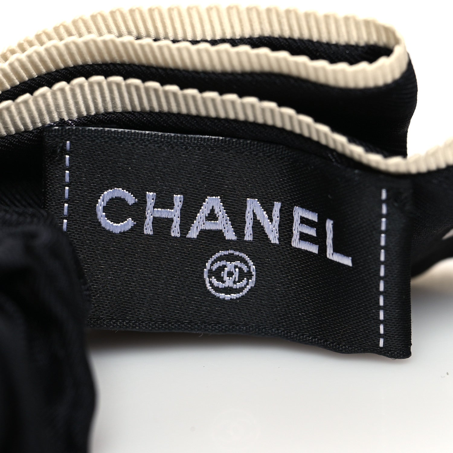 Chanel Silk CC Hair Tie Black Ecru 3 of 3