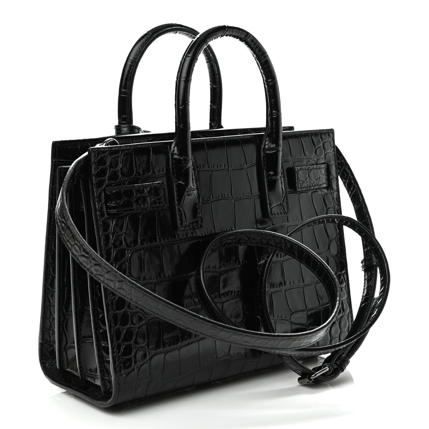 Saint Laurent Calfskin Crocodile Embossed Nano Sac De Jour Black 3 of 9